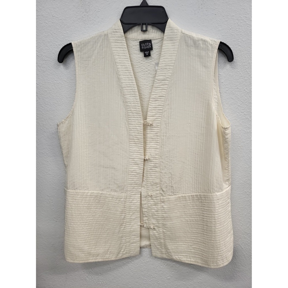 Eileen Fisher 100% Silk Button Front Vest, Ivory, Medium